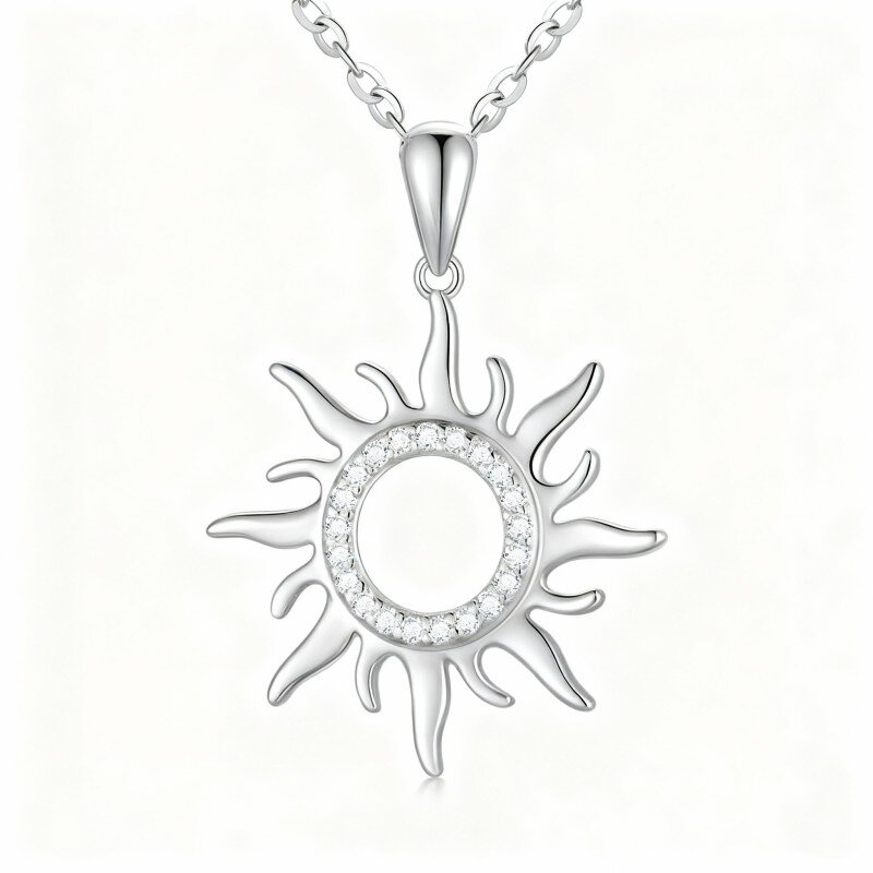 10K White Gold Moissanite Sun Pendant Necklace-1