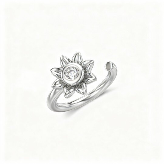 10K White Gold Moissanite Sunflower Nose Ring
