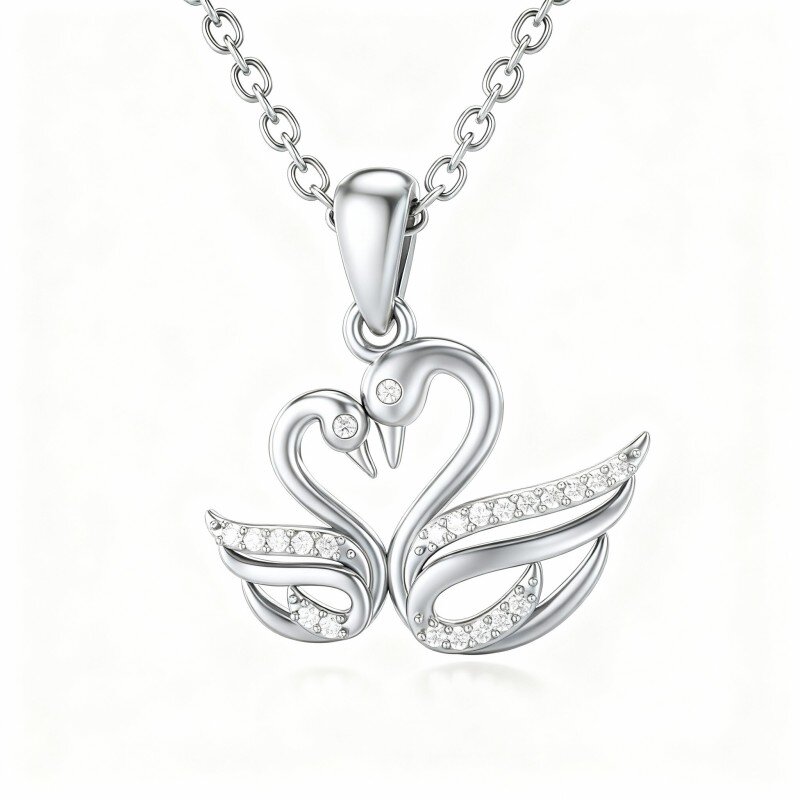 10K White Gold Moissanite Swan Pendant Necklace-1