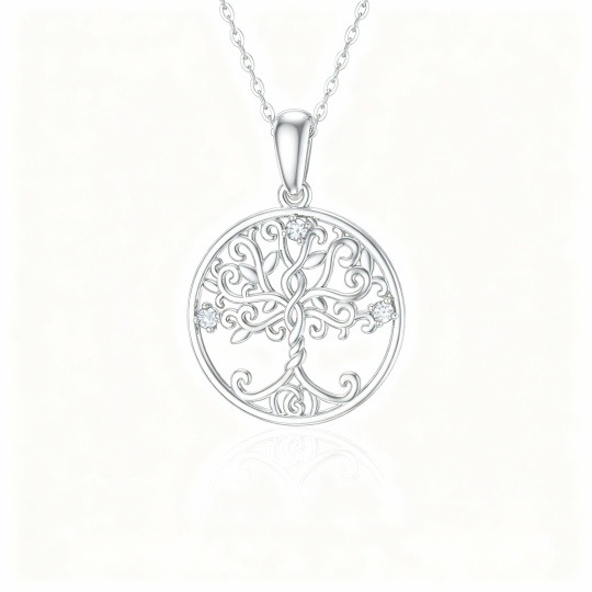 Collar con colgante de árbol de la vida de oro blanco de 10 quilates con moissanita
