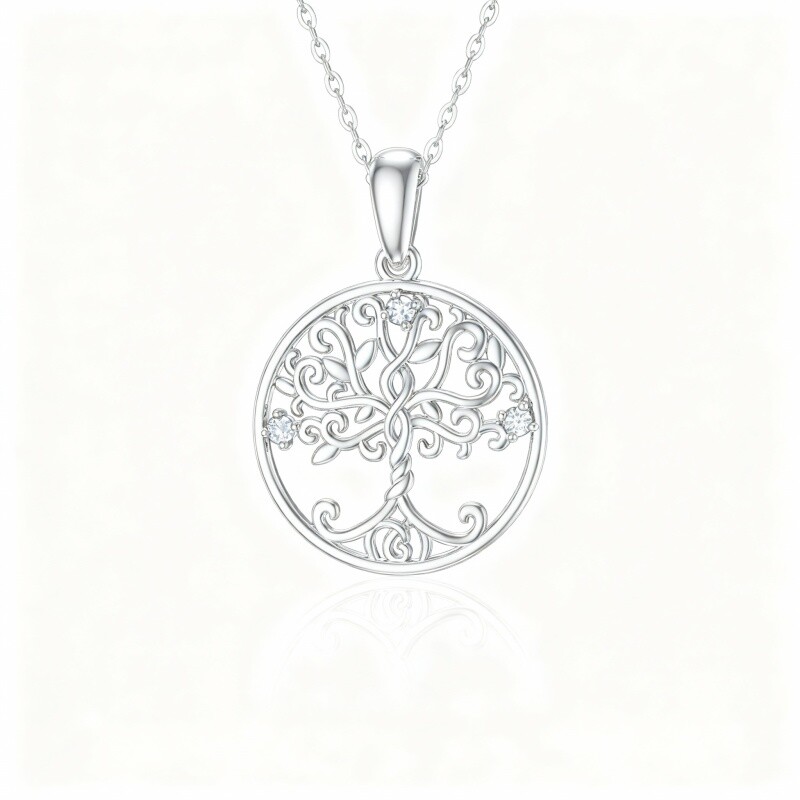 Colar com Pendente Árvore da Vida em Moissanita e Ouro Branco 10K-6