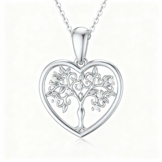 Colar com Pendente Árvore da Vida em Moissanita e Ouro Branco 10K