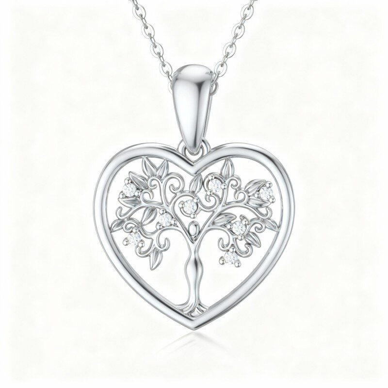 Colar com Pendente Árvore da Vida em Moissanita e Ouro Branco 10K-19