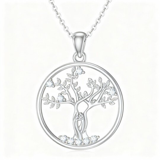 Colar com Pendente Árvore da Vida em Moissanita e Ouro Branco 10K