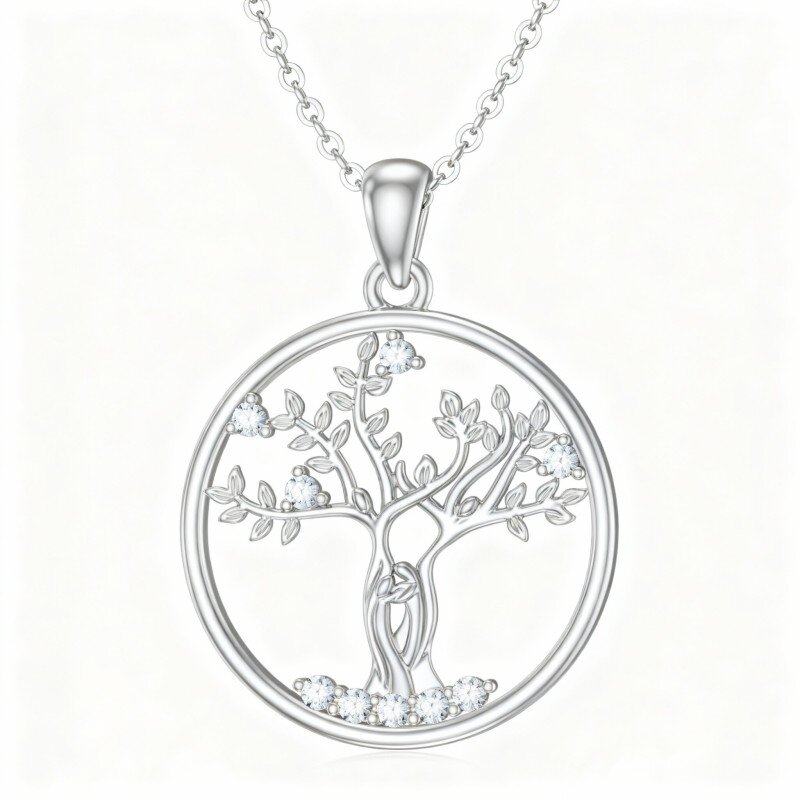 Colar com Pendente Árvore da Vida em Moissanita e Ouro Branco 10K-7