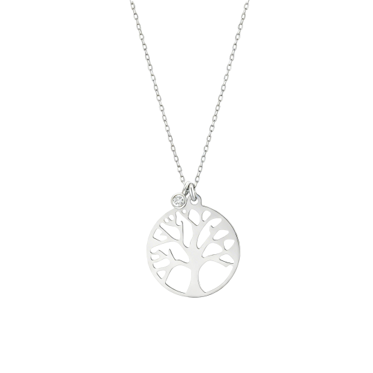 Collana con pendente Albero della Vita in oro bianco 10 carati e moissanite