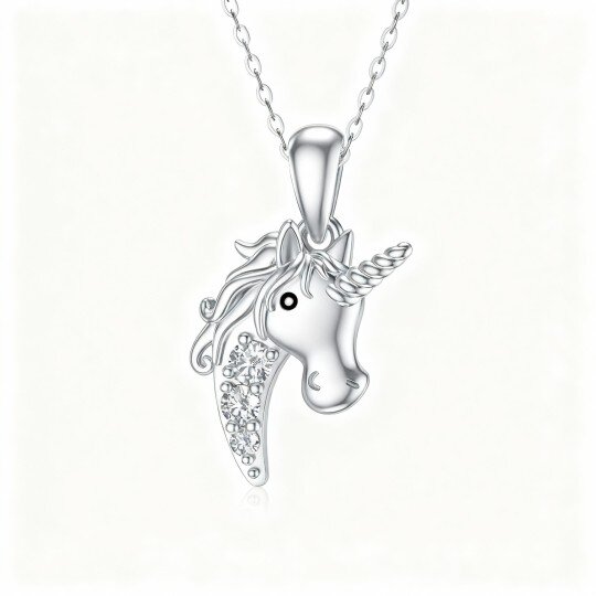 10K White Gold Moissanite Unicorn Pendant Necklace