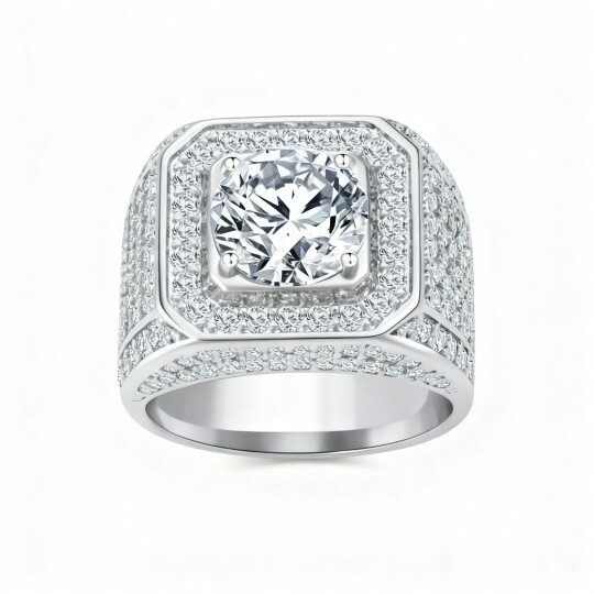 Anillo de boda de oro blanco de 10 quilates con moissanita para hombre