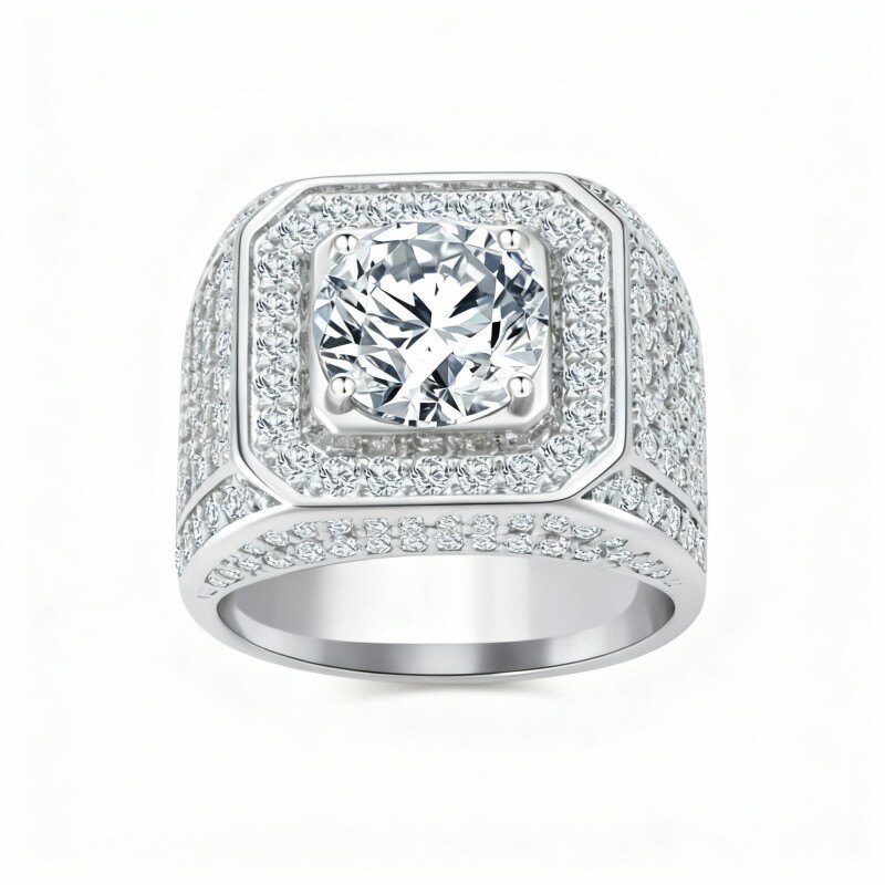 Ehering aus 10-karätigem Weißgold mit Moissanit für Herren-3