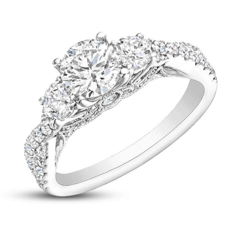 プラチナとホワイトゴールドメッキのモアッサナイトの結婚指輪-1