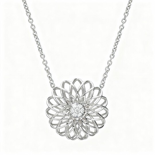 Collar con colgante de flores silvestres de moissanita en oro blanco de 10 quilates