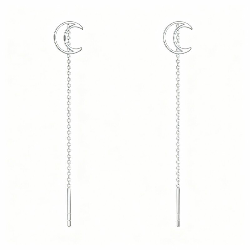 10K White Gold Moon Drop Earrings-12
