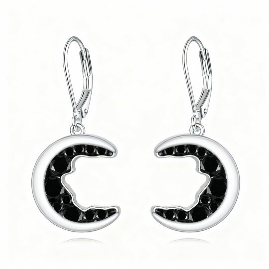10K White Gold Cubic Zirconia Moon Lever-back Earrings