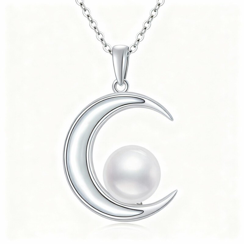10K White Gold Moon Pendant Necklace-18