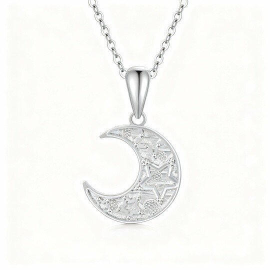 10K White Gold Moon Pendant Necklace