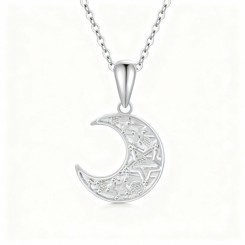 Collier pendentif lune en or blanc 10 carats-17