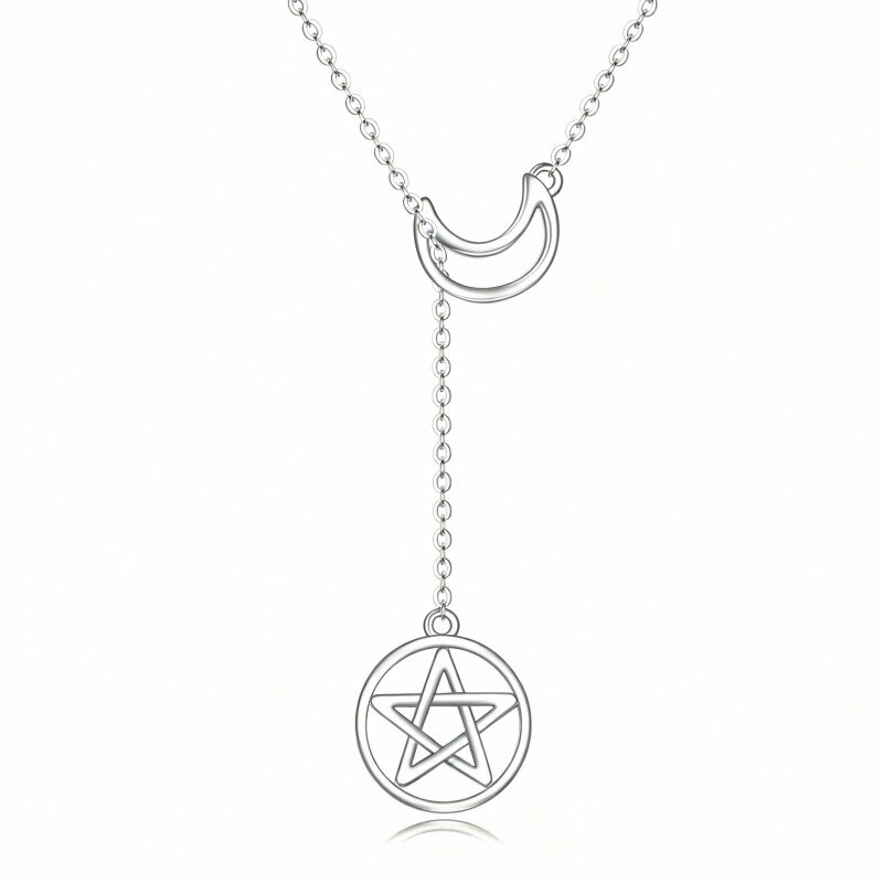 10K White Gold Moon & Pentagram Adjustable Y Necklace-18