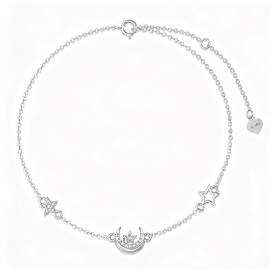 10K witgouden armband met maan- en pentagramhanger en kubieke zirkonia