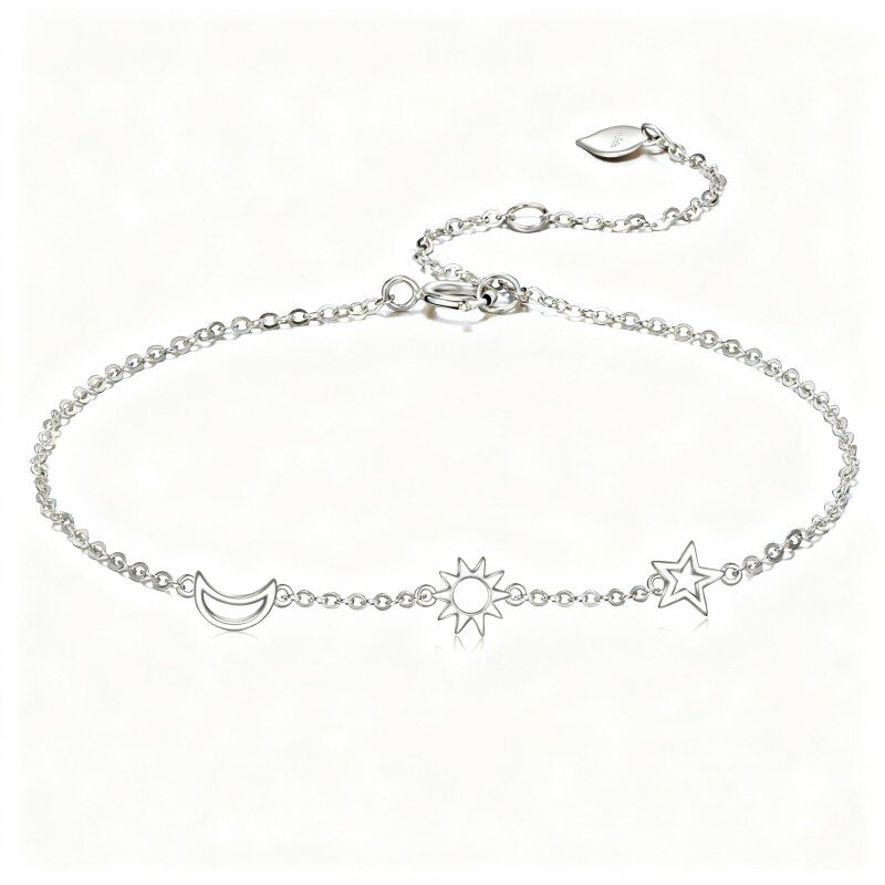 Pulseira com pendente de lua e estrela em ouro branco 10K-1