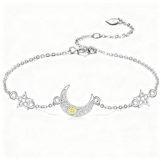 10K White Gold Cubic Zirconia Moon & Star Charm Bracelet