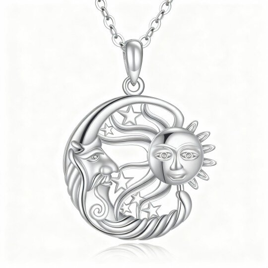 10K White Gold Moon & Star & Sun Pendant Necklace