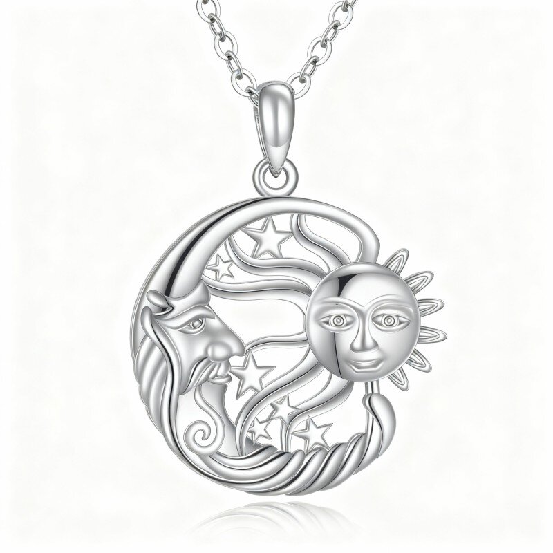 Colar com pendente de lua, estrela e sol em ouro branco 10K-6