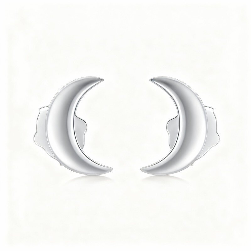 Brincos lua em ouro branco 10K-10