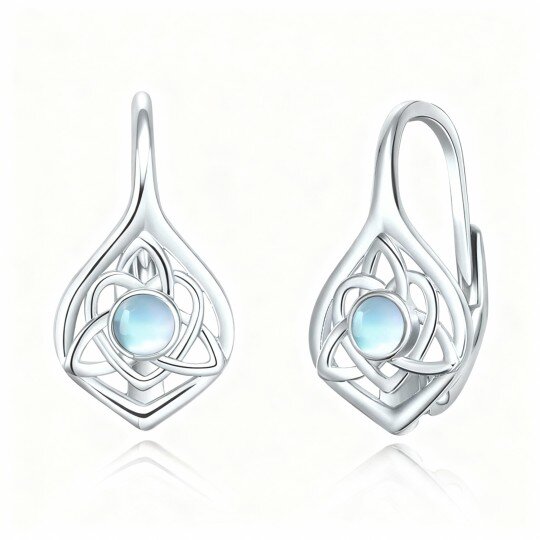 10K White Gold Moonstone Celtic Knot Hoop Earrings