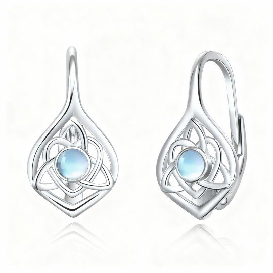 10K Weißgold Mondstein-Ohrringe mit keltischem Knoten