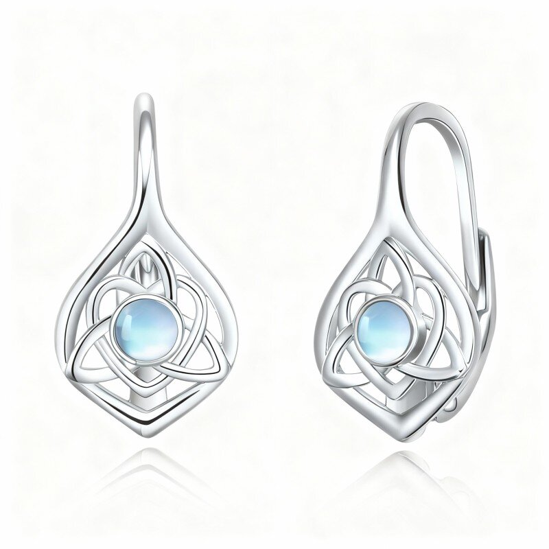 10K White Gold Moonstone Celtic Knot Hoop Earrings-4
