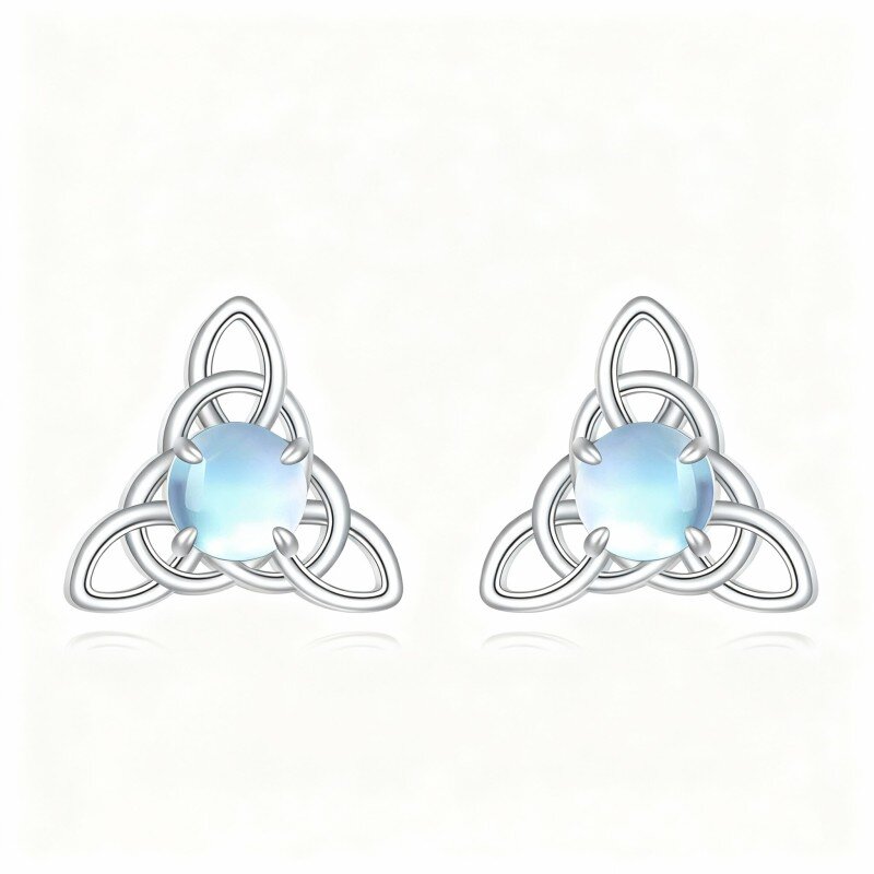 أقراط من الذهب الأبيض عيار 10 قيراط مرصعة بحجر القمر وعقدة سلتيك-5