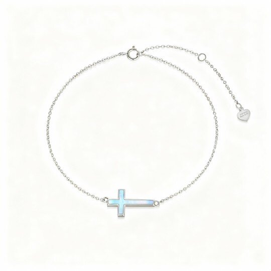 Bracciale con ciondolo a croce in pietra di luna in oro bianco 9K