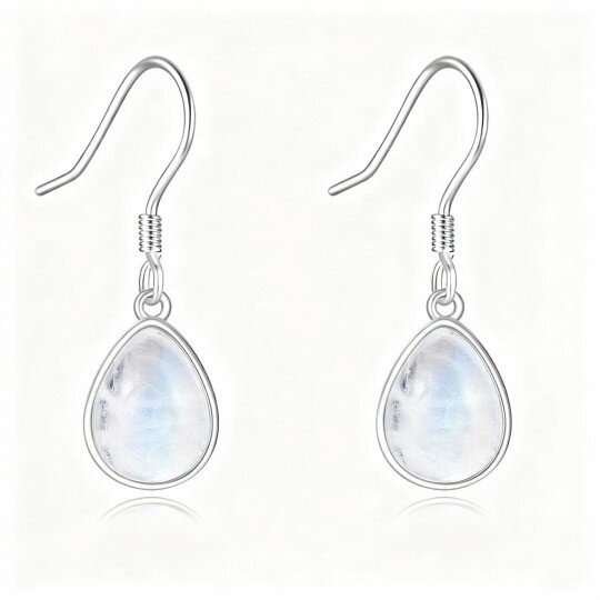 Tropfenförmige Ohrhänger aus 10-karätigem Weißgold mit Mondstein