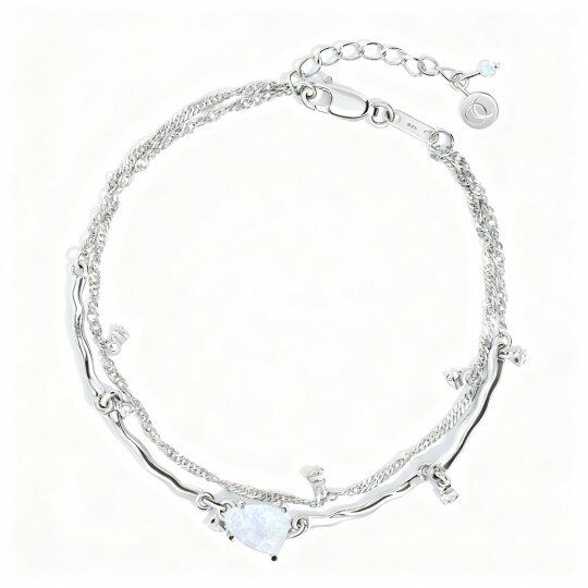 Bracelet à plusieurs rangs en or blanc 10 carats et pierre de lune