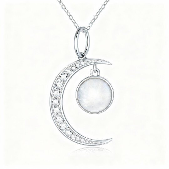 Colar com pendente de lua em ouro branco 10K e pedra da lua