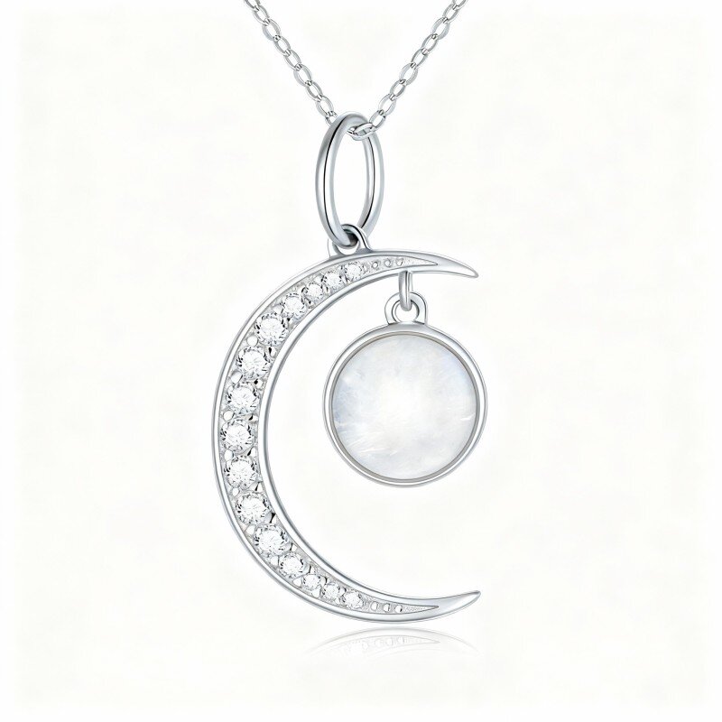 10K White Gold Moonstone Moon Pendant Necklace-15