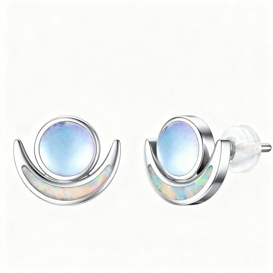 Mondstein- und Opal-Ohrstecker aus 10-karätigem Weißgold