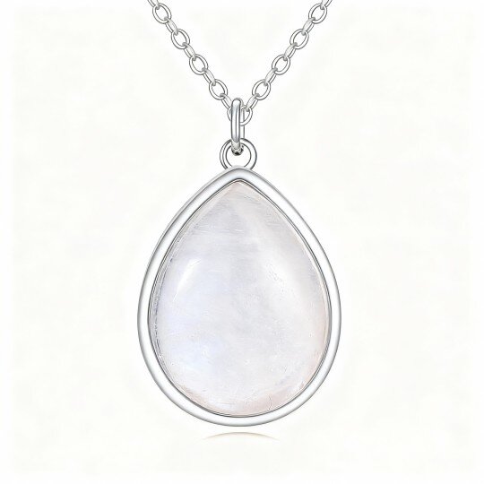 Colar com pendente oval pedra da lua em ouro branco 10K