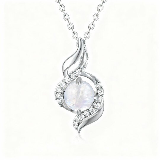 Colar com pendente de fita em ouro branco 10K com zircónias cúbicas e pedra da lua