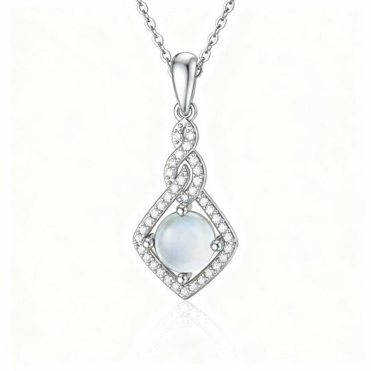 Colar com pendente quadrado em ouro branco 10K com pedra da lua e zircónias cúbicas