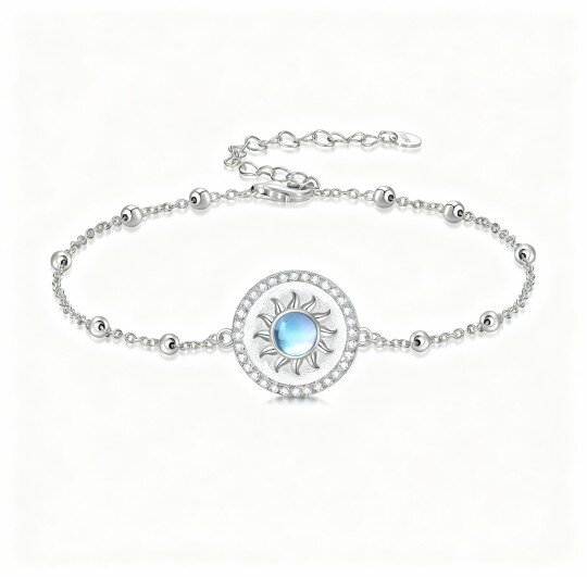 10K White Gold Moonstone Sun Charm Bracelet