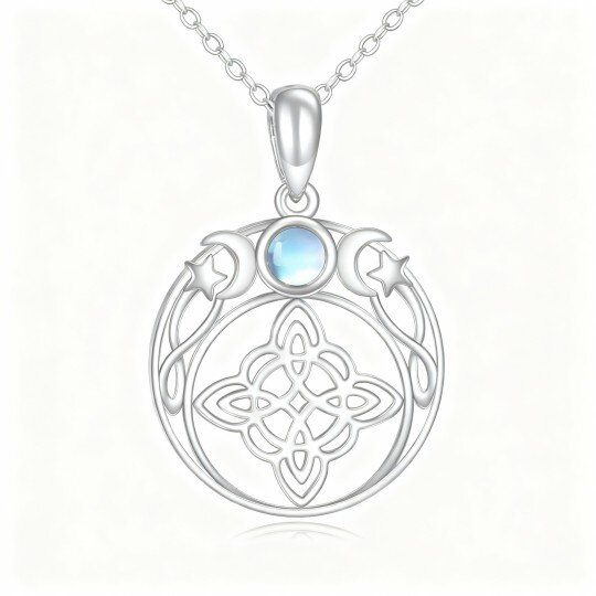 Colar com Pendente Bruxa em Ouro Branco 10K com Pedra da Lua