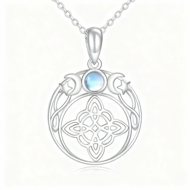 Colar com Pendente Bruxa em Ouro Branco 10K com Pedra da Lua-17