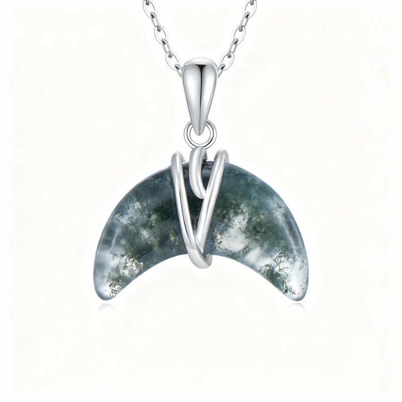 10K White Gold Moss Agate Pendant Necklace-11