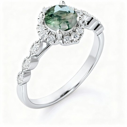 10Kホワイトゴールド モスアゲート ラウンドリング