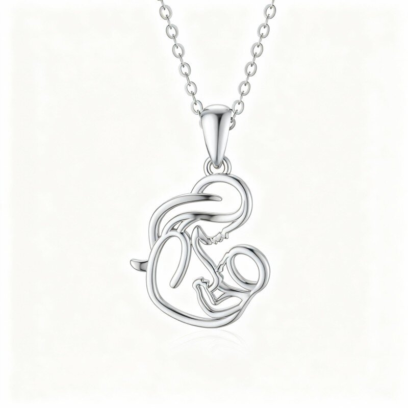 10K White Gold Mother & Daughter Pendant Necklace-18