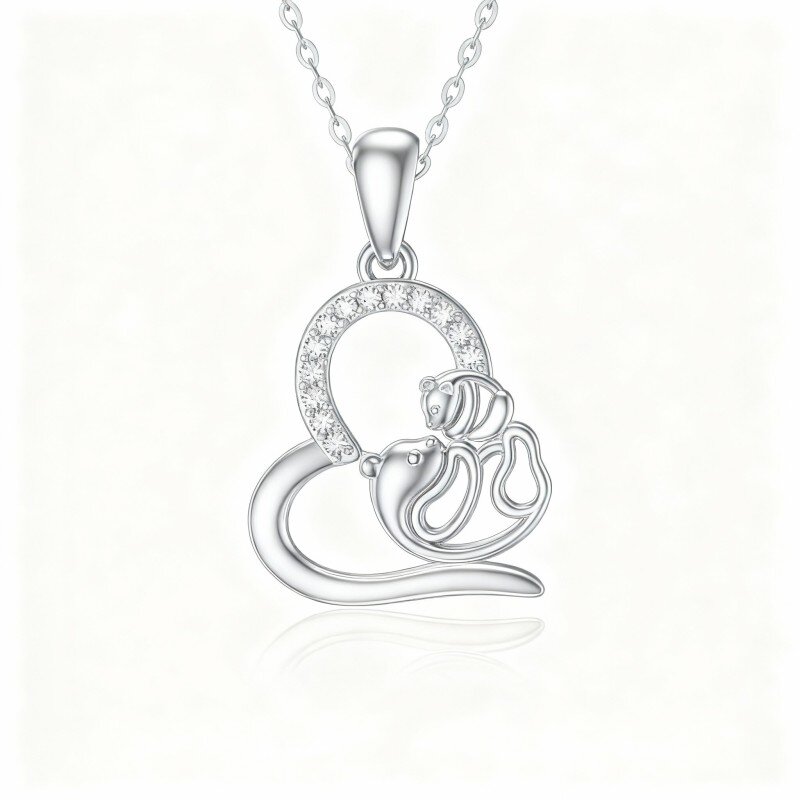 10K White Gold Mother & Daughter Pendant Necklace-2