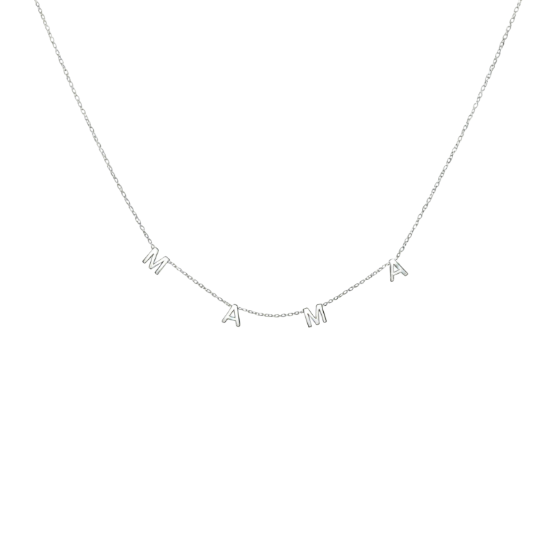 Collar con iniciales para madre y mamá en oro blanco de 10 quilates-1