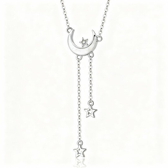 10K White Gold Mother Of Pearl Moon Pendant Necklace