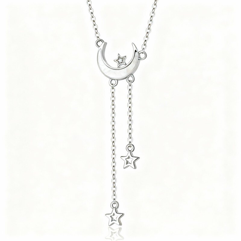 Colar com pendente de lua em madrepérola e ouro branco 10K-18